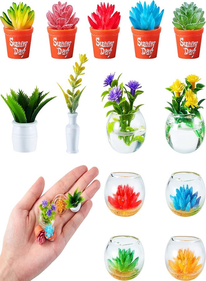 سكايليتي مجموعة سكايليتي المكونة من 14 قطعة من النباتات الاصطناعية المصغرة، أزهار مصغرة لبيوت الدمى، مناسبة للأعمال اليدوية، نباتات وأزهار اصطناعية صغيرة بالجملة لتنسيق الحدائق في بيوت الدمى، زينة بونساي (نمط لطيف). - Image 1